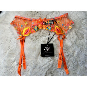 Honey Birdette DIXIE 🌼🧡 Bright Orange Lace Garter XS